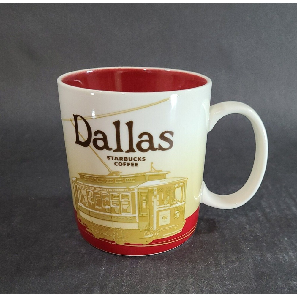 Starbucks Coffee Dallas Coffee Mug 2011 Red Collectible 16oz Cup Trolley Car